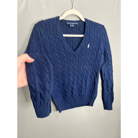 Ralph Lauren Sport Sweater Womens M Cable Knit V Neck Classic Pullover Preppy - Picture 7 of 10